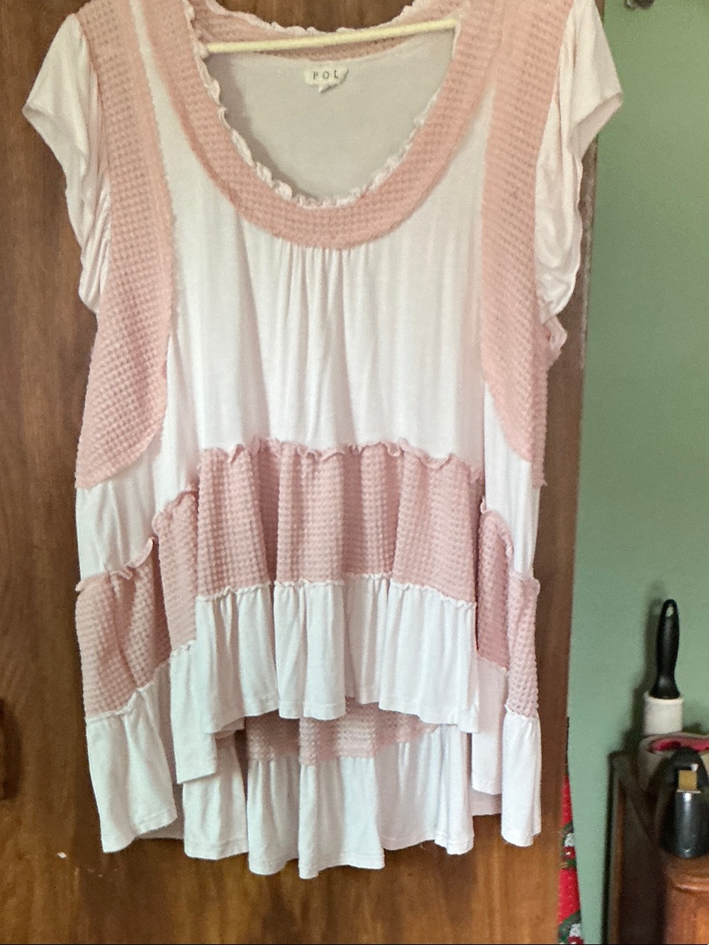 POL Soft Pink and lighter pink Tiered Ruffle Tunic